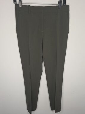 Theory Womens Olive Green "Treeca" Wool Blend Pleated Dress Pants (2)